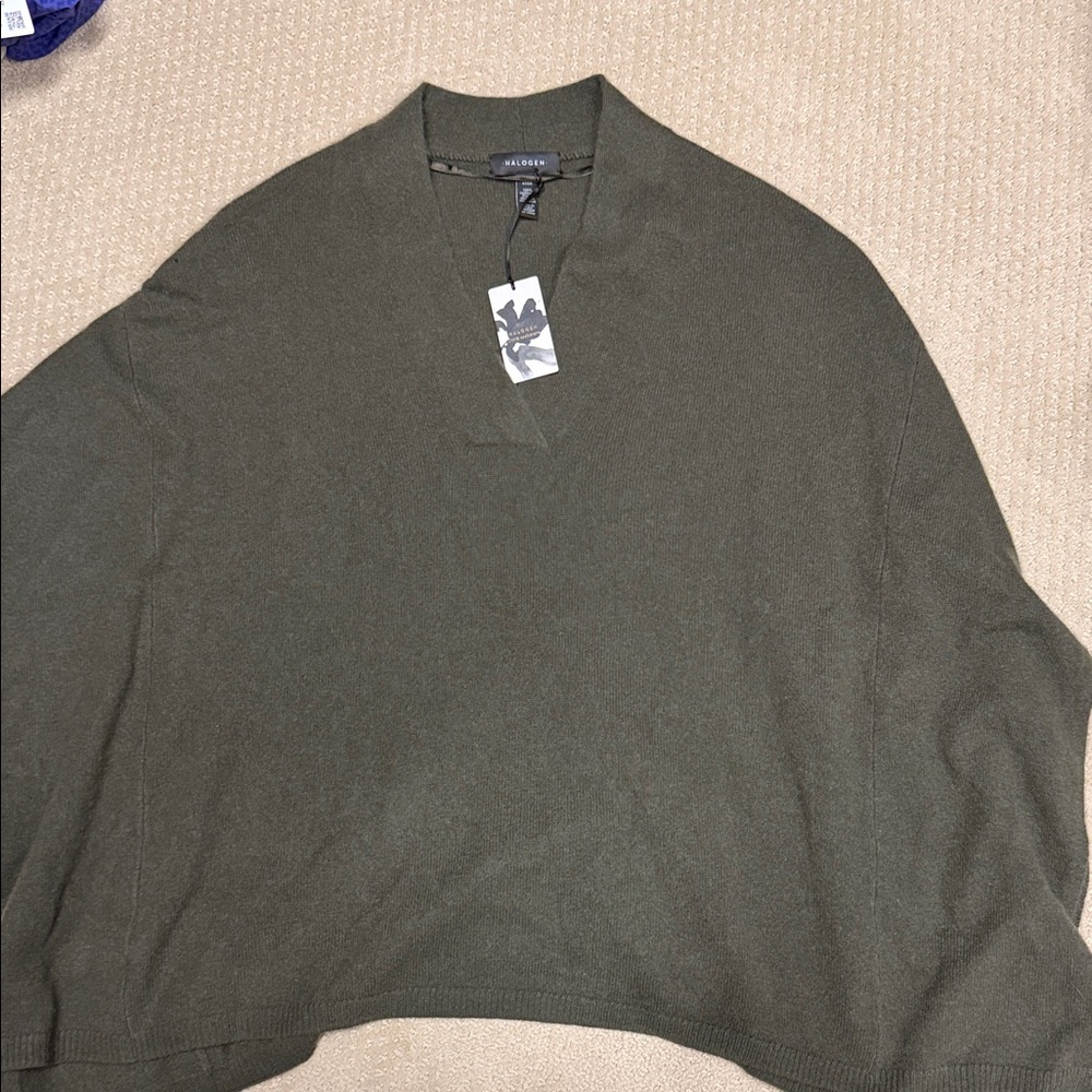 Halogen Olive Green Poncho Sweater